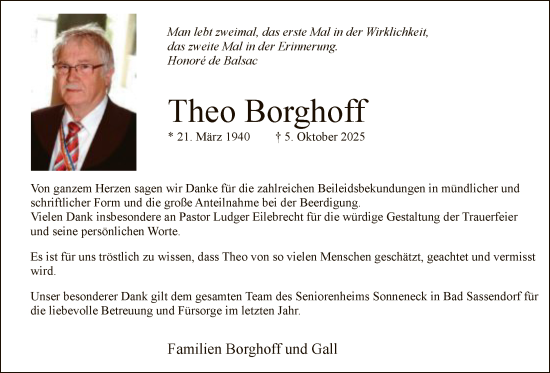 Traueranzeige von Theo Borghoff von HASO
