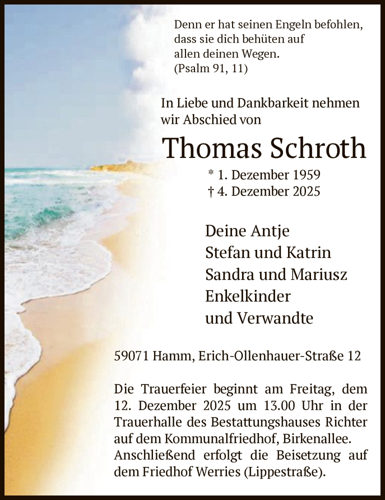 Traueranzeige für Thomas Schroth vom 09.12.2025 aus HAWA