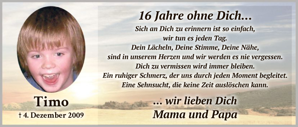  Traueranzeige für Timo  vom 04.12.2025 aus HALN