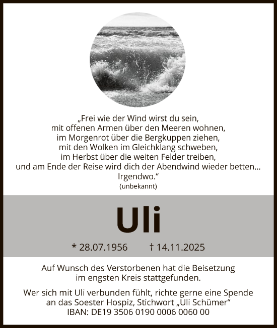 Traueranzeige von Uli Schümer von HASO