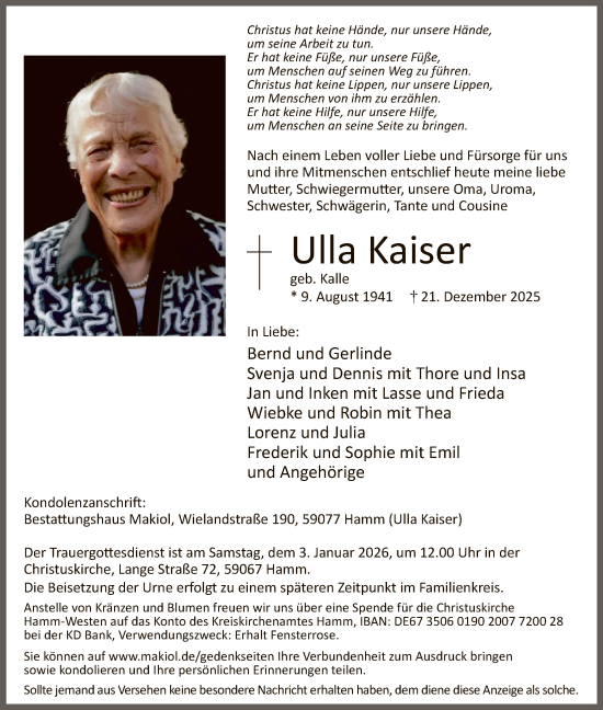 Traueranzeige von Ulla Kaiser von HAWA