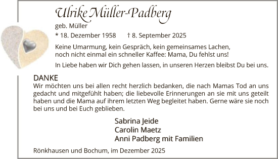 Traueranzeige von Ulrike Müller-Padberg von HALN