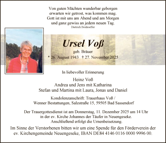 Traueranzeige von Ursel Voß von HASO