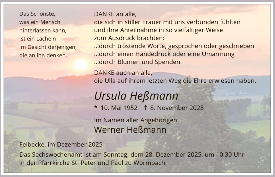 Traueranzeige von Ursula Heßmann von HASK
