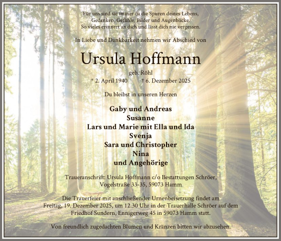 Traueranzeige von Ursula Hoffmann von HAWA