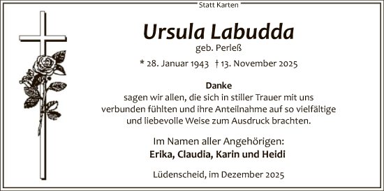 Traueranzeige von Ursula Labudda von HALN