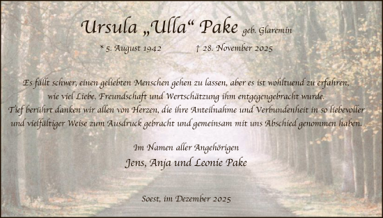 Traueranzeige von Ursula Pake von HASO