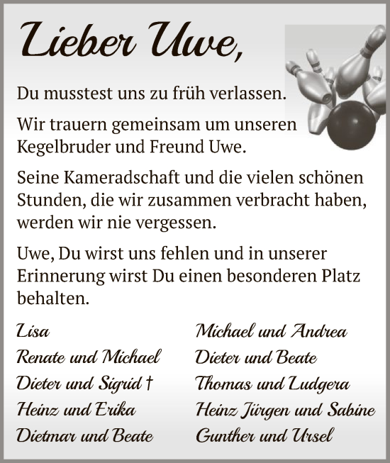 Traueranzeige von Uwe  von HASK