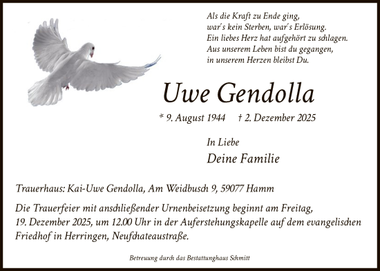Traueranzeige von Uwe Gendolla von HAWA