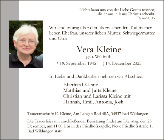 Traueranzeige von Vera Kleine von HALN