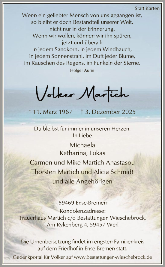 Traueranzeige von Volker Martich von HASO