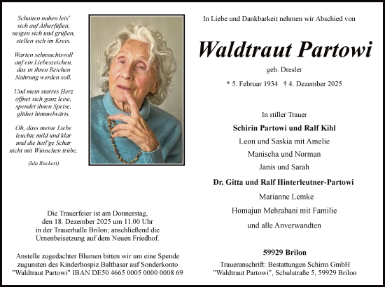 Traueranzeige von Waldtraut Partowi von HASK