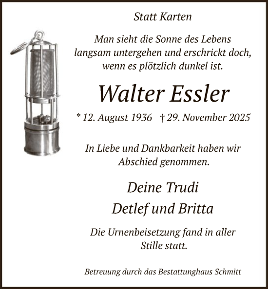 Traueranzeige von Walter Essler von HAWA