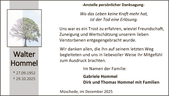 Traueranzeige von Walter Hommel von HASK