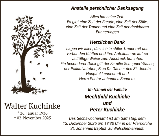 Traueranzeige von Walter Kuchinke von HASK