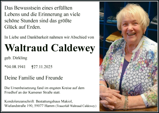 Traueranzeige von Waltraud Caldewey von HAWA