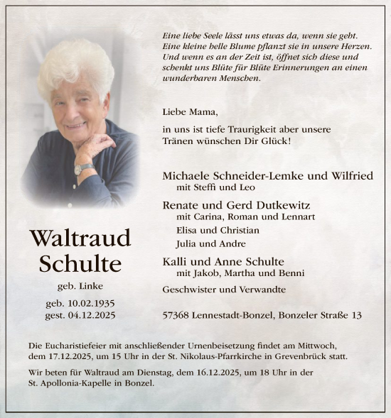 Traueranzeige von Waltraud Schulte von HASK