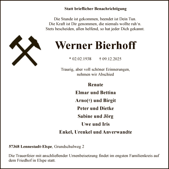 Traueranzeige von Werner Bierhoff von HASK