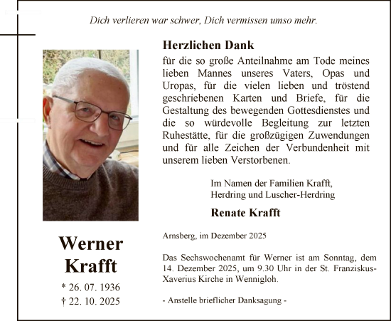 Traueranzeige von Werner Krafft von HASK