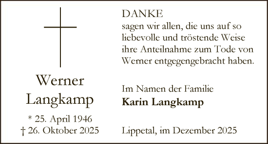 Traueranzeige von Werner Langkamp von HASO