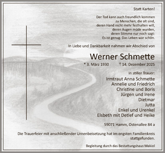 Traueranzeige von Werner Schmette von HAWA
