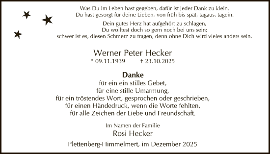Traueranzeige von Werner Peter Hecker von HALN