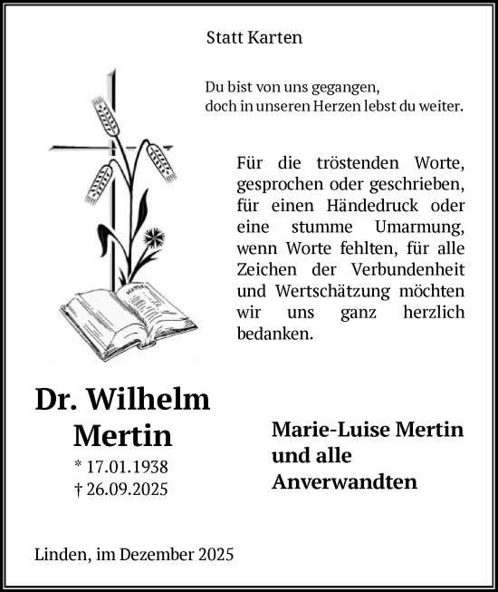 Traueranzeige von Wilhelm Mertin von HASO
