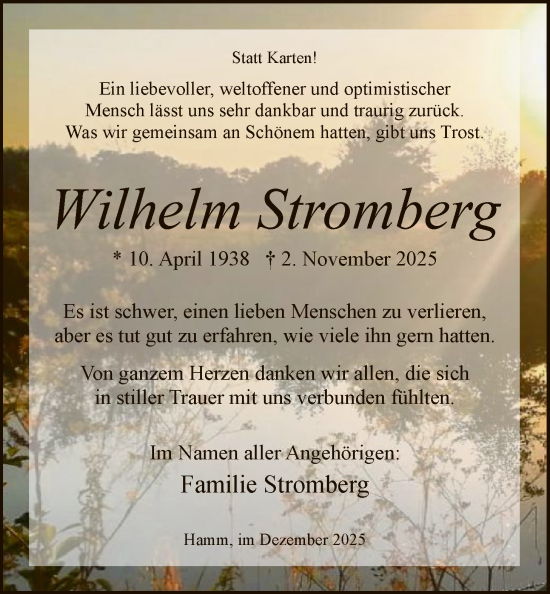 Traueranzeige von Wilhelm Stromberg von HAWA