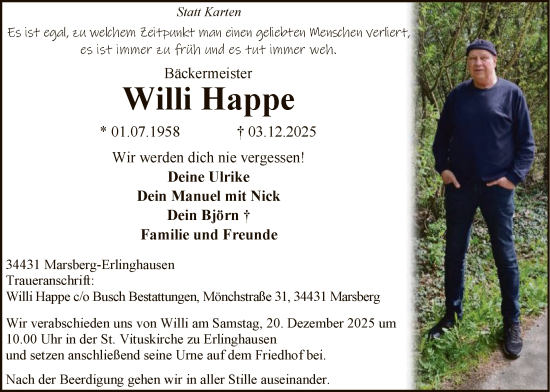Traueranzeige von Willi Happe von HASK