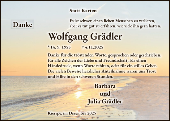 Traueranzeige von Wolfgang Grädler von HALN