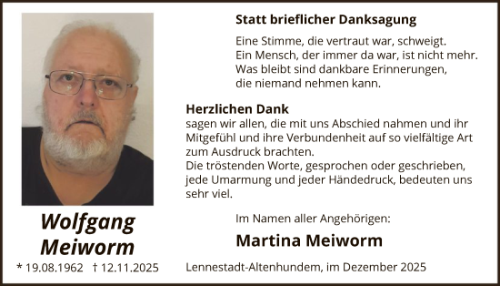 Traueranzeige von Wolfgang Meiworm von HASK