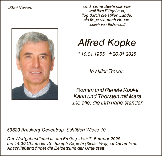 Traueranzeige von Alfred Kopke von WA