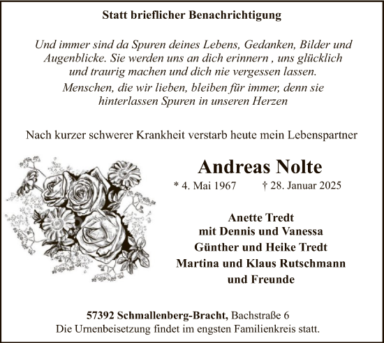 Traueranzeige von Andreas Nolte von WA