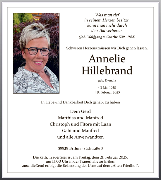 Traueranzeige von Annelie Hillebrand von WA