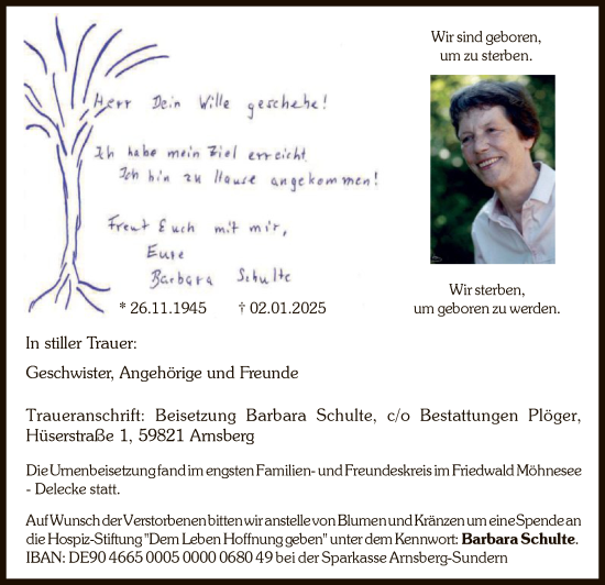 Traueranzeige von Barbara Schulte von WA