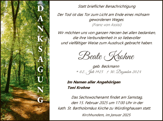 Traueranzeige von Beate Krohne von WA