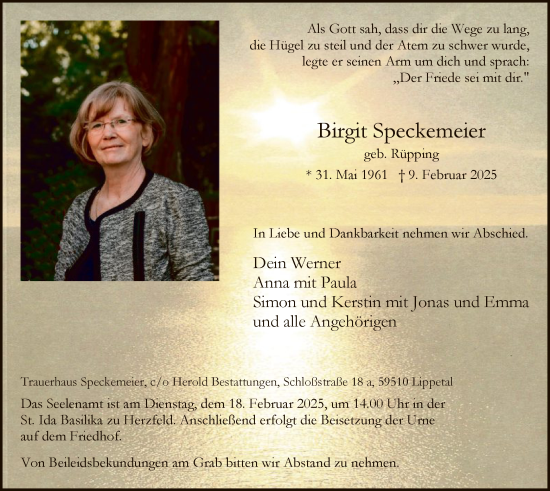 Traueranzeige von Birgit Speckemeier von WA