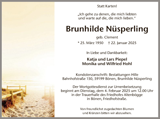 Traueranzeige von Brunhilde Nüsperling von WA