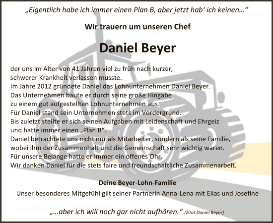 Traueranzeige von Daniel Beyer von WA