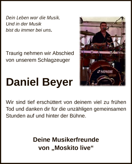 Traueranzeige von Daniel Beyer von WA
