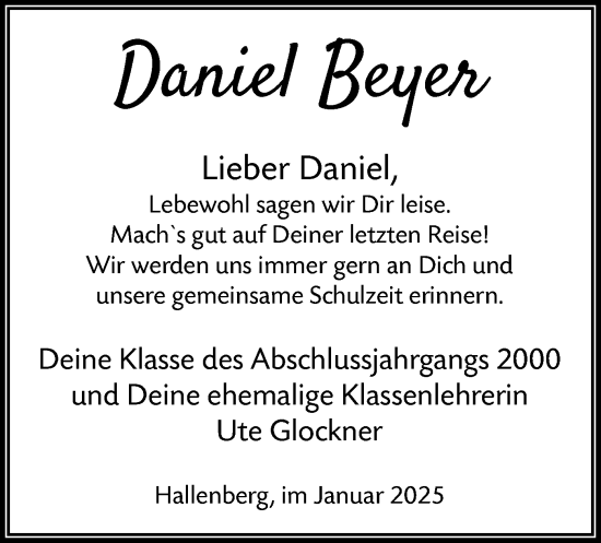 Traueranzeige von Daniel Beyer von WA