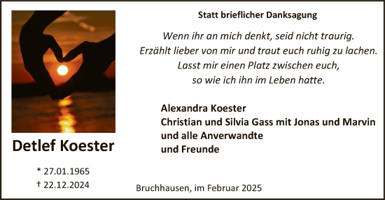 Traueranzeige von Detlef Koester von WA