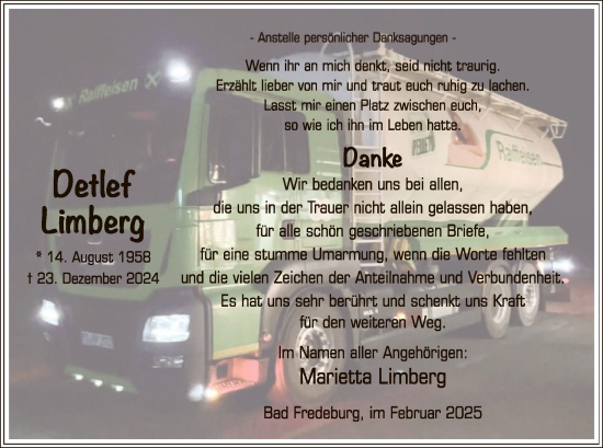 Traueranzeige von Detlef Limberg von WA