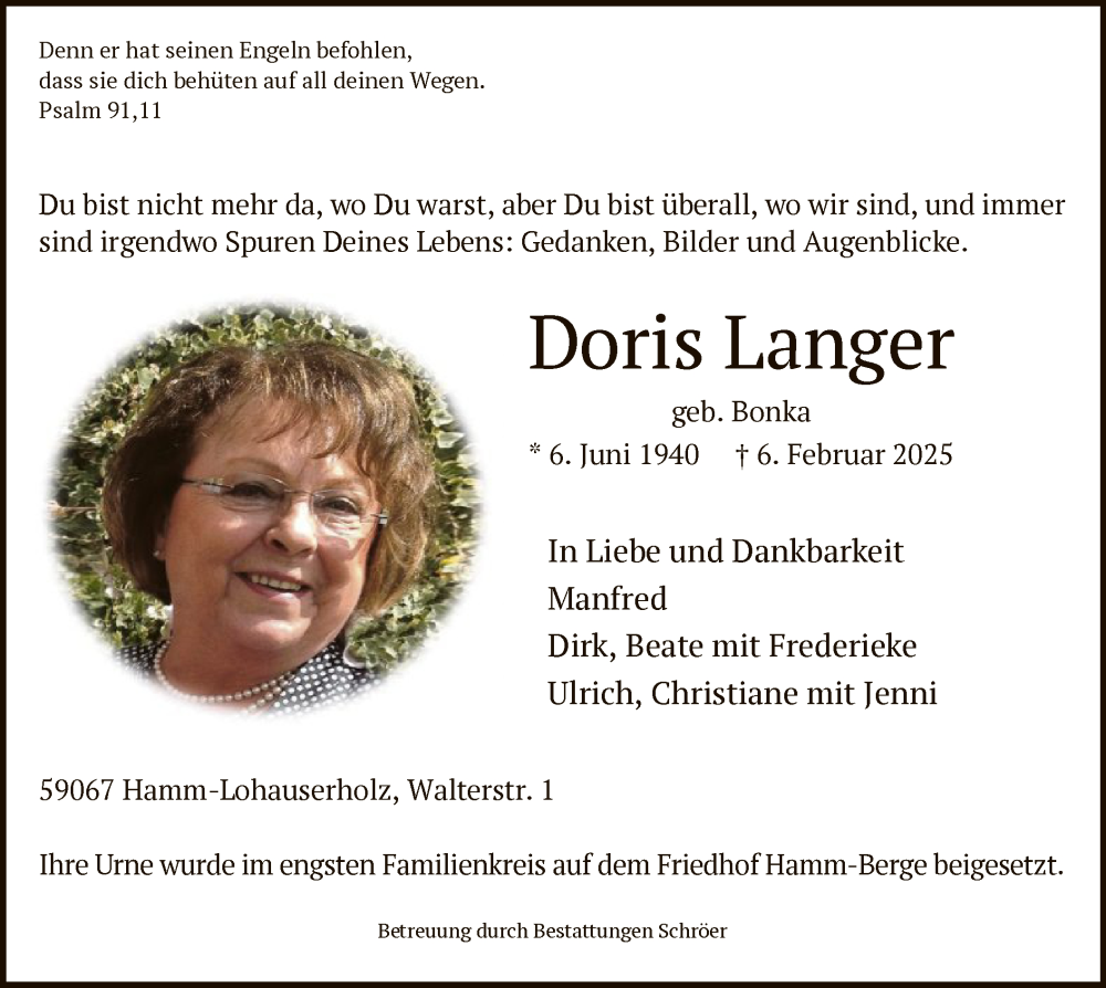 Traueranzeige für Doris Langer vom 25.02.2025 aus WA