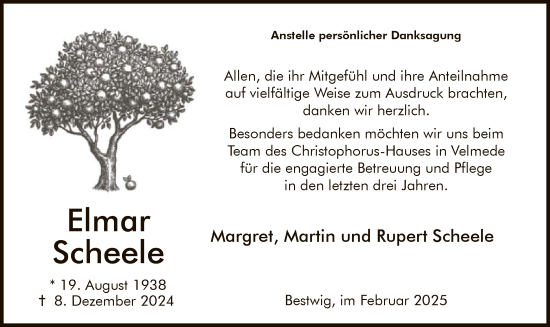 Traueranzeige von Elmar Scheele von WA
