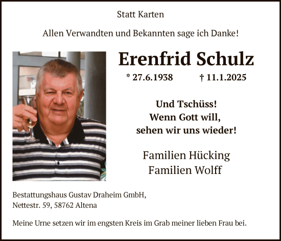 Traueranzeige von Erenfrid Schulz von WA