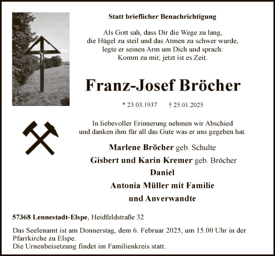 Traueranzeige von Franz-Josef Bröcher von WA