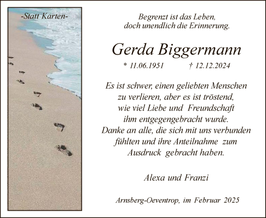 Traueranzeige von Gerda Biggermann von WA