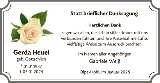 Traueranzeige von Gerda Heuel von WA