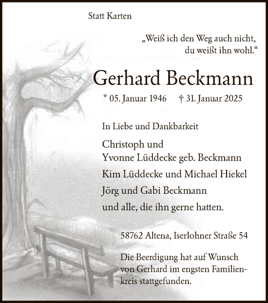 Traueranzeige von Gerhard Beckmann von WA